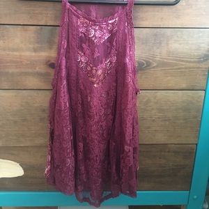 Boho  burgundy lace floral tank top